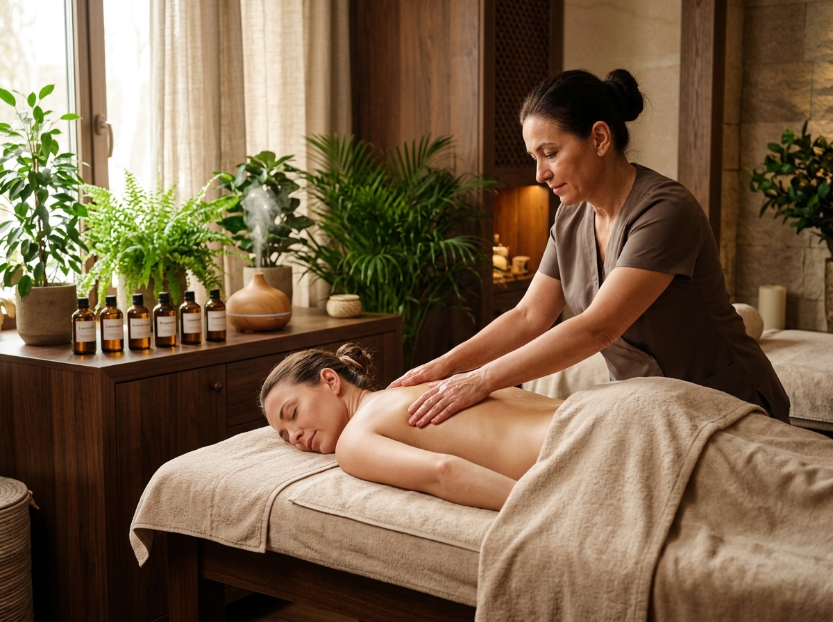 Profesional de SERENA realizando un masaje con aceites naturales